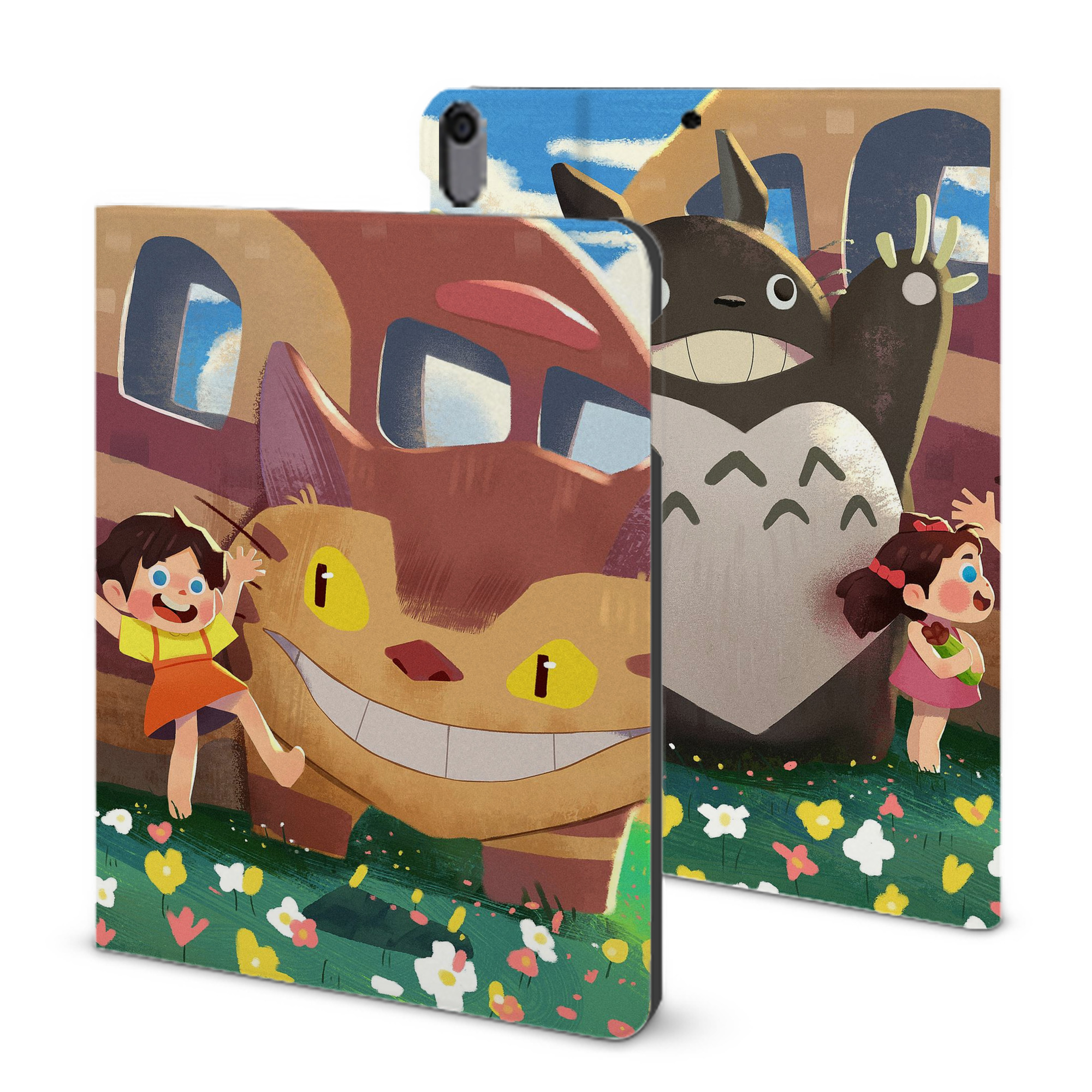 （画像用） となりのトトロ 草壁メイ 草壁サツキ My Neighbor Totoro Satsuki Kusakabe Mei Kusakabe IPad ケース ブック型 PUレザー TPU 耐衝撃 軽量 薄型 ペン収納なし 全面保護 IPad 各モデル対応